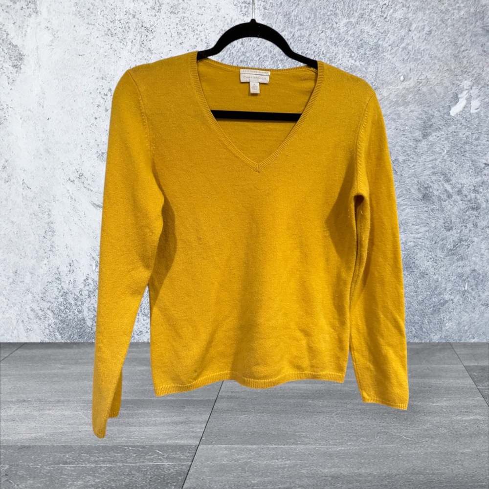 Charter Club Mustard Cashmere Vneck Sweater EUC